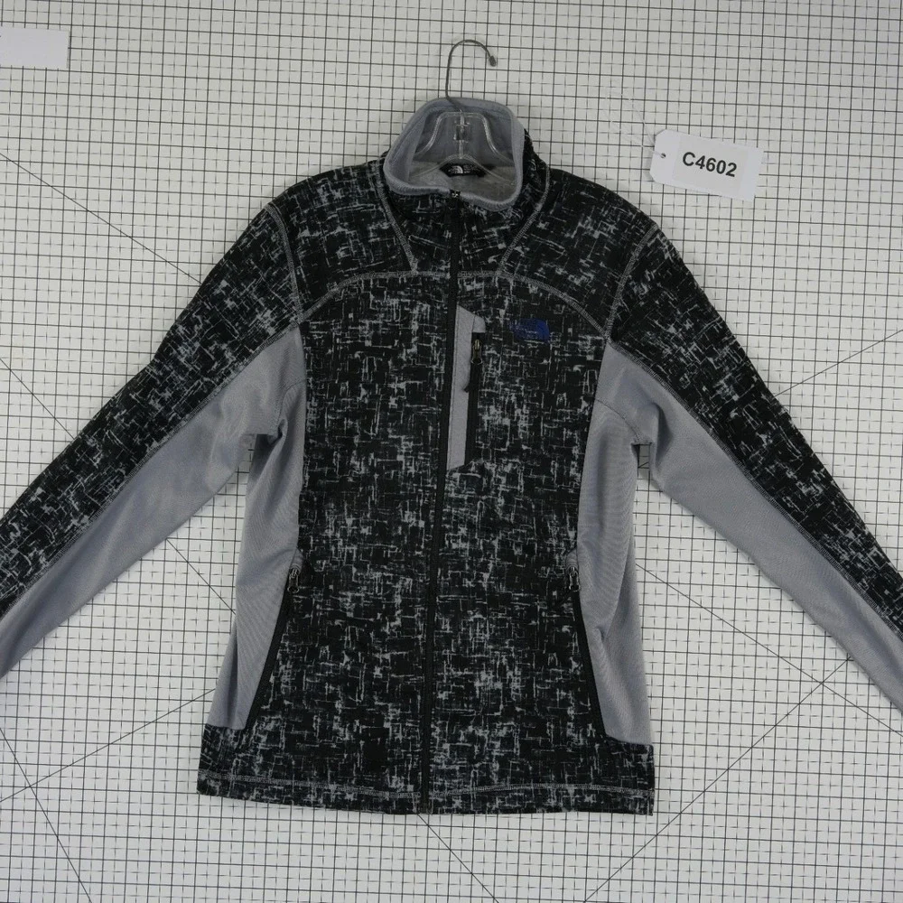 The North Face Fleece Jacket Men's Size Medium Black Gray Abstract Grid Full Zip